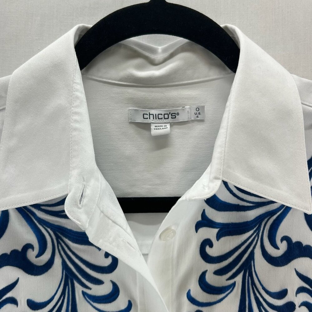 Chicos No Iron Wildflower Embroidered Shirt Womens 0 Long Sleeve Button Up White - Picture 14 of 15